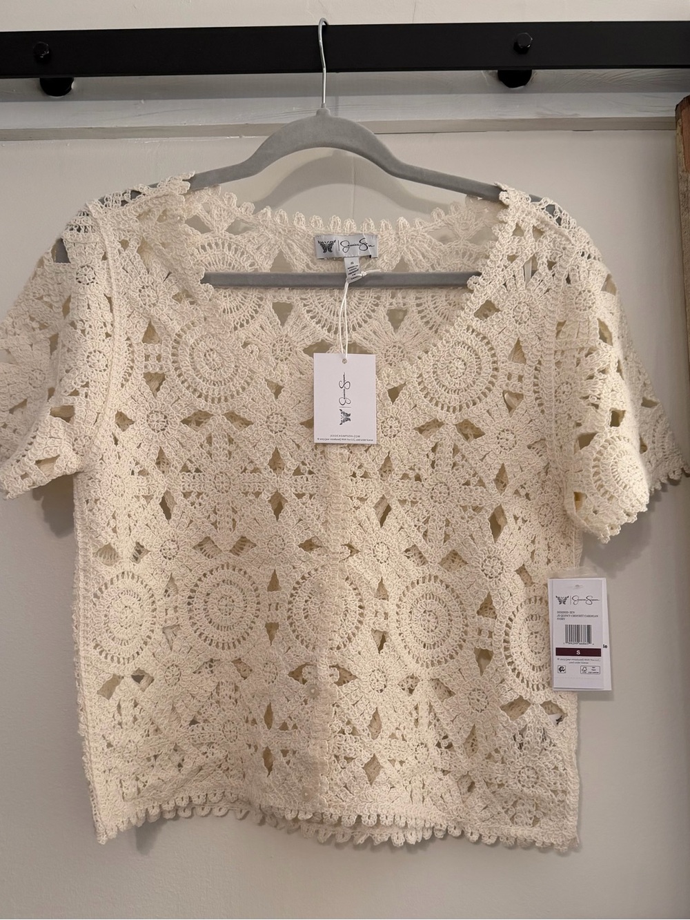 NWT Jessica Simpson Quincy Crochet Cardigan Tee Ivory Size Small